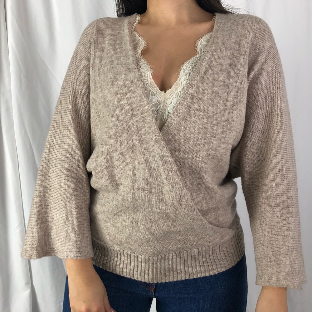 Tan/ light brown wool wrap sweater